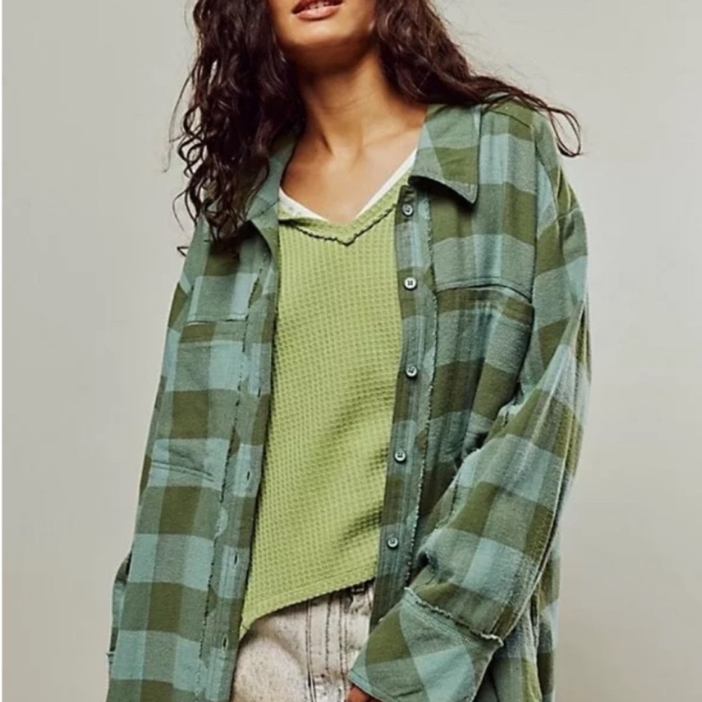 We the Free So Long Summer Green Plaid Flannel Shirt XL